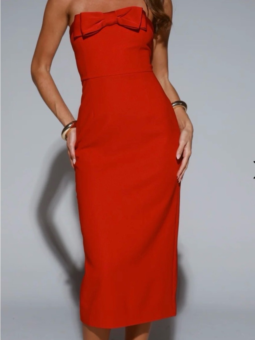 NWOT Hello Molly Strapless Red Midi Dress with Bow Accent